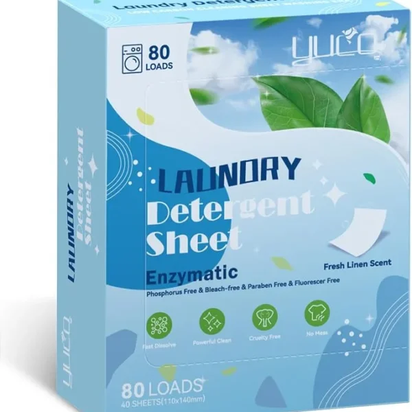 YUCO Laundry Detergent Sheets – 80 Loads Eco-Friendly Liquidless Washer Sheets, Plastic-Free & Hypoallergenic (Fresh & Forest Scent) - Image 8
