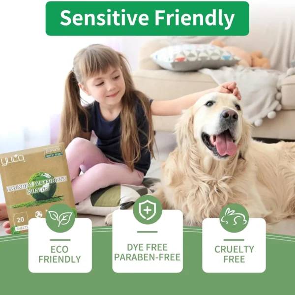 YUCO Laundry Detergent Sheets – 80 Loads Eco-Friendly Liquidless Washer Sheets, Plastic-Free & Hypoallergenic (Fresh & Forest Scent) - Image 6
