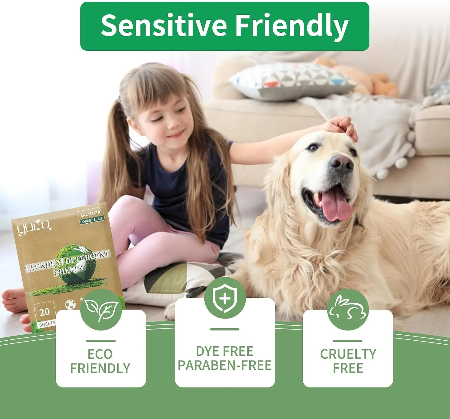 YUCO forest scent detergent sheet in use