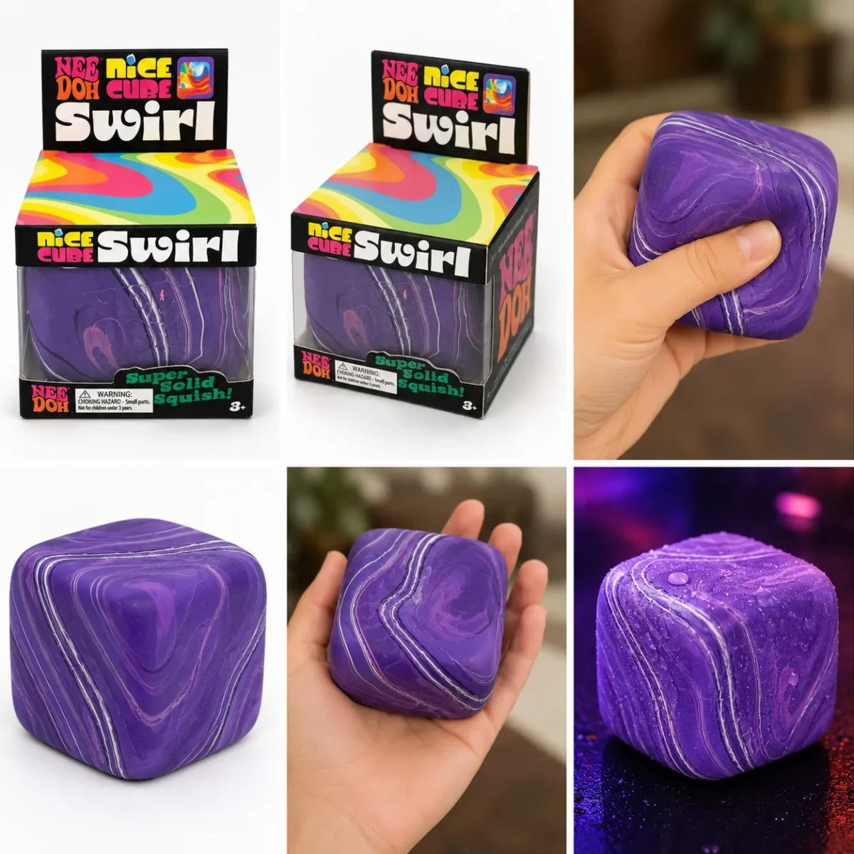7ddb0648-3c80-48d4-b667-7ba3b28738f8 NeeDoh Nice Cube Swirl – Schylling Super Solid Squish Squeeze Sensory Stress Toy 2.25" (1 Random Color - Image 1