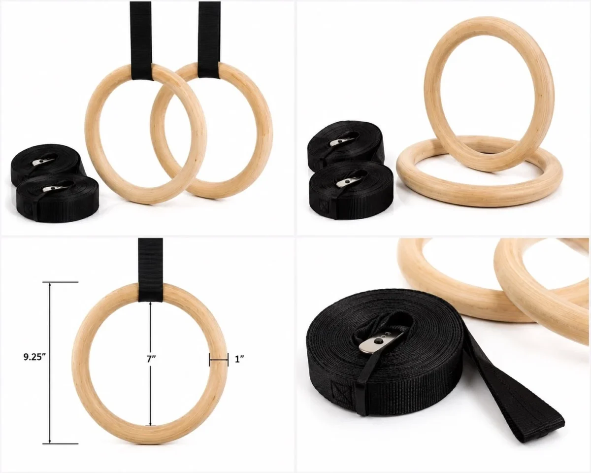 AJA Wooden Gymnastic Rings – Olympic Strength Training Gym Rings with Adjustable Straps (325 lb Capacity) - Image 4