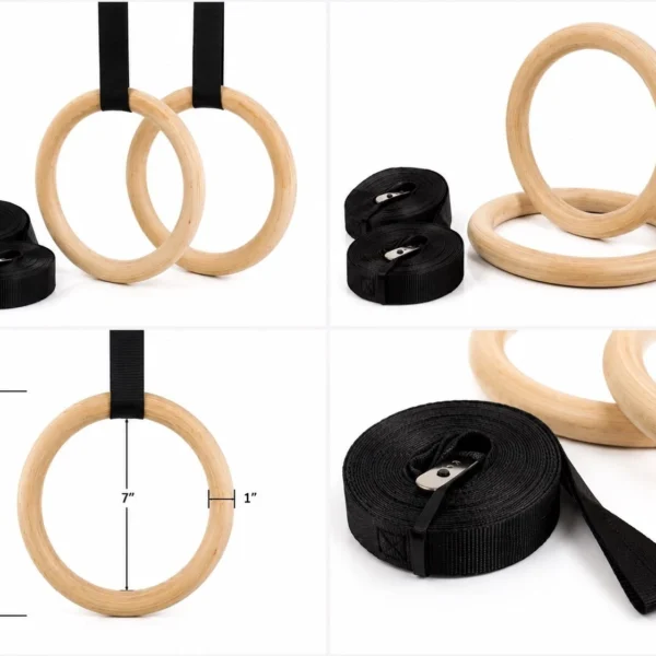 AJA Wooden Gymnastic Rings – Olympic Strength Training Gym Rings with Adjustable Straps (325 lb Capacity) - Image 4