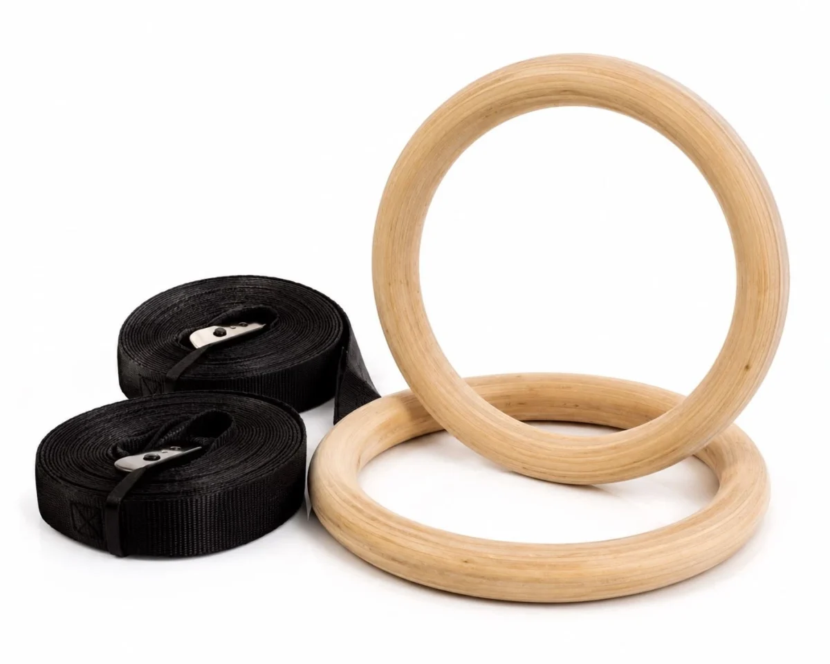 AJA Wooden Gymnastic Rings – Olympic Strength Training Gym Rings with Adjustable Straps (325 lb Capacity) - Image 2