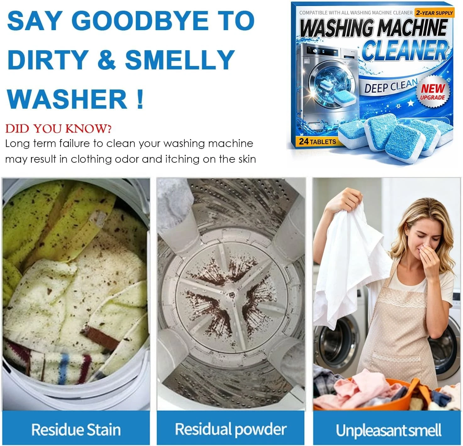 Washing machine cleaner tablets work in HE front and top load washers