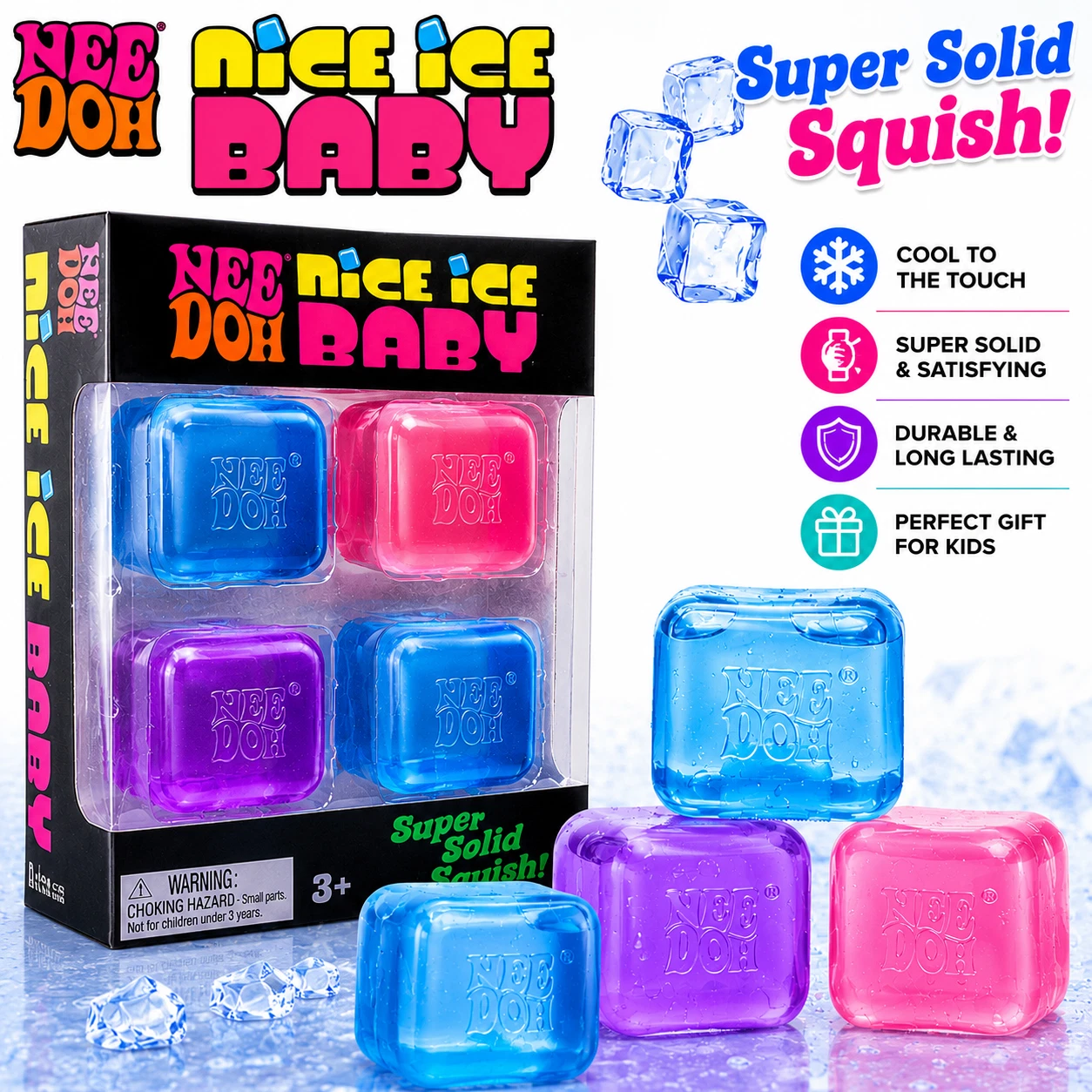 NeeDoh Nice Ice Baby 4-pack mini ice cube squishy toys