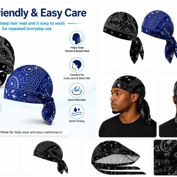 3PC Cooling Skull Cap – Paisley Helmet Liner, Sweat-Wicking Breathable Head Wrap Beanie for Men & Women (Pack of 3) - Image 7