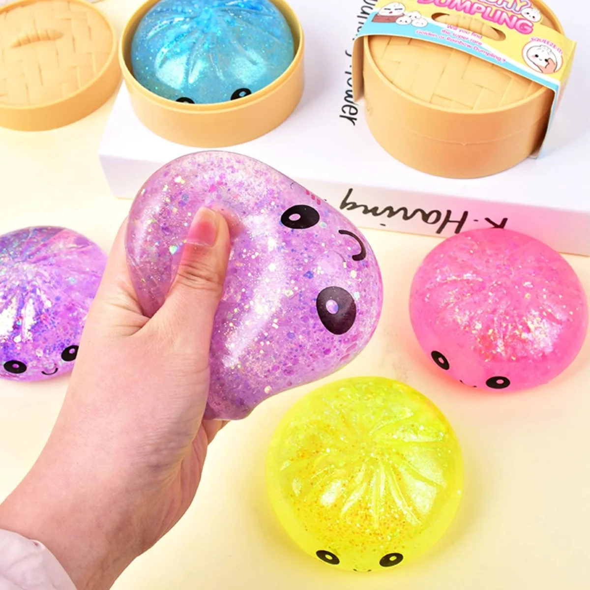 Glitter Dumpling Mystery Box – Aurora Squishy Stress Relief Squeeze Toy, Random Colorful Dumpling (1pc) - Image 5