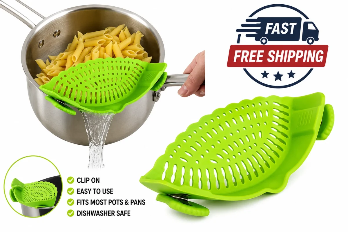 Clip-On Silicone Pot Strainer – Adjustable BPA-Free Colander, Fits Pots & Pans, Heat-Resistant Pasta & Veggie Drainer (Black, Green, Red) - Image 3