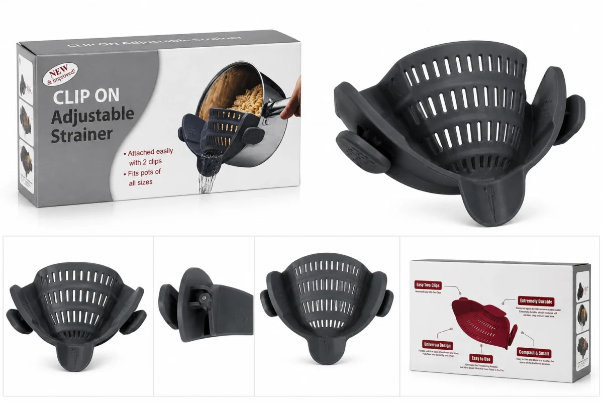 Clip-On Silicone Pot Strainer – Adjustable BPA-Free Colander, Fits Pots & Pans, Heat-Resistant Pasta & Veggie Drainer (Black, Green, Red) - Image 5