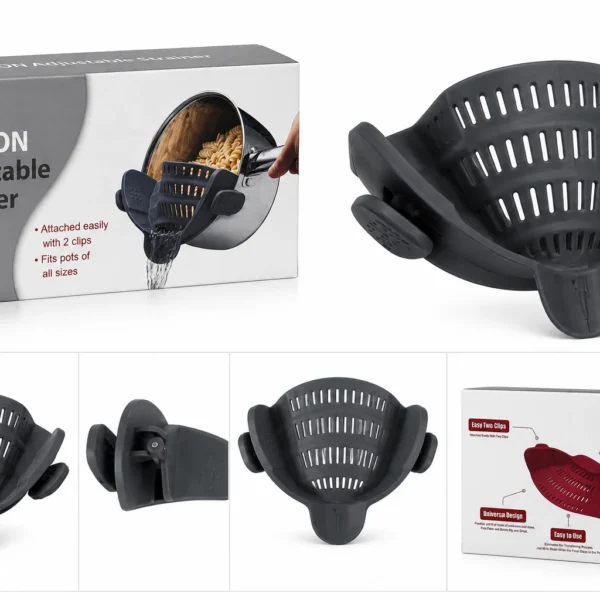 Clip-On Silicone Pot Strainer – Adjustable BPA-Free Colander, Fits Pots & Pans, Heat-Resistant Pasta & Veggie Drainer (Black, Green, Red) - Image 5