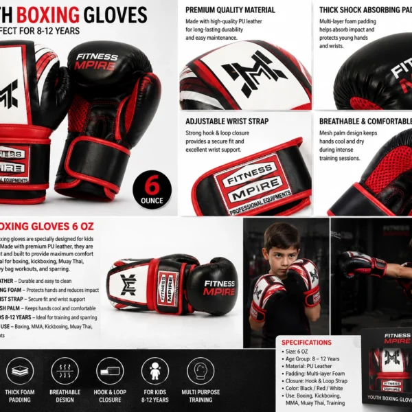 Kids Boxing Gloves 6 oz – Youth Boys & Girls Training Gloves for Sparring, Kickboxing, Muay Thai & MMA (Ages 10–14) - Image 4
