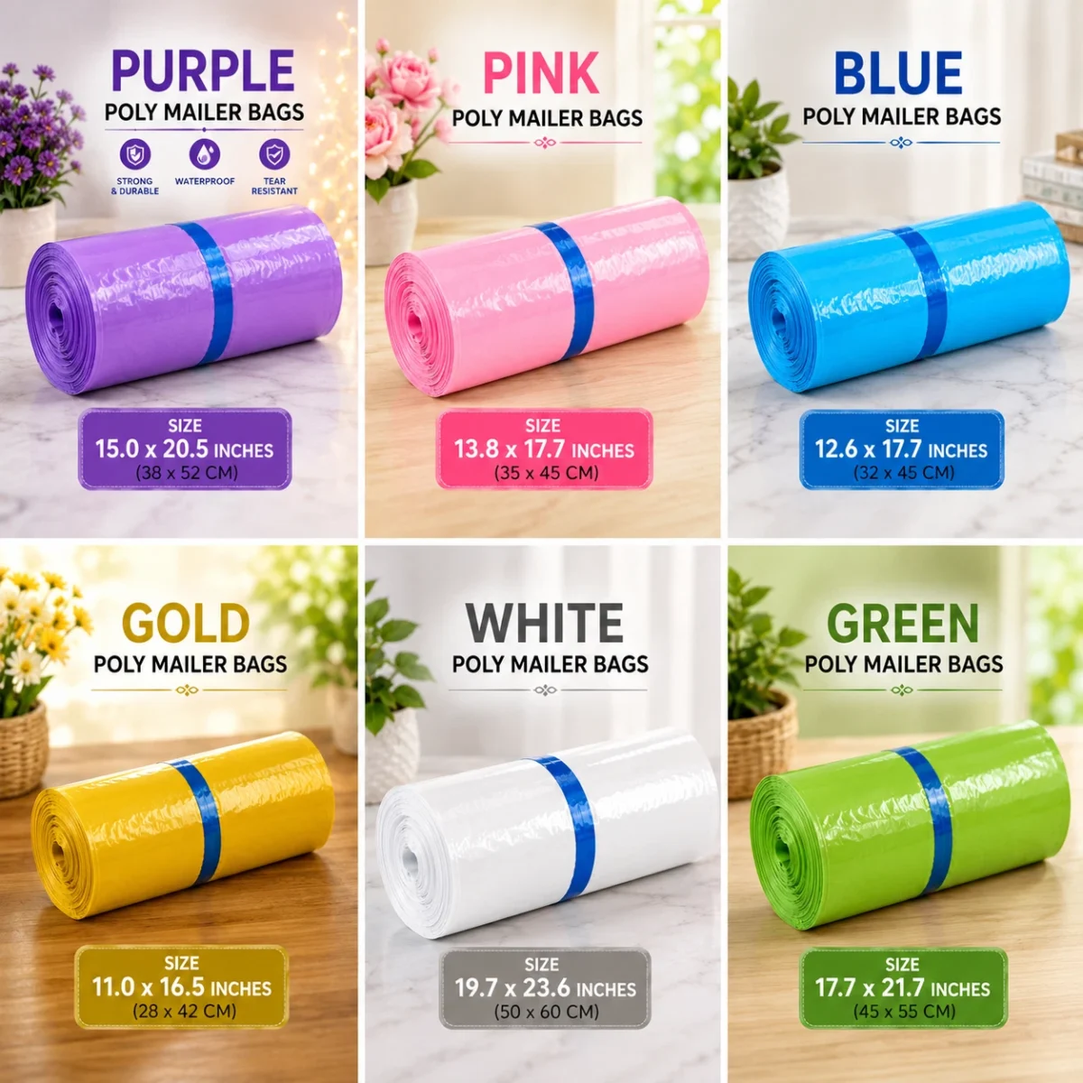 s-l1600 (90) 100 Poly Mailers – Self-Seal Shipping Bags, Thick Opaque Mailing Envelopes in 6 Colors & Sizes (Gold, Blue, Pink, Purple, Green, White) - Image 1